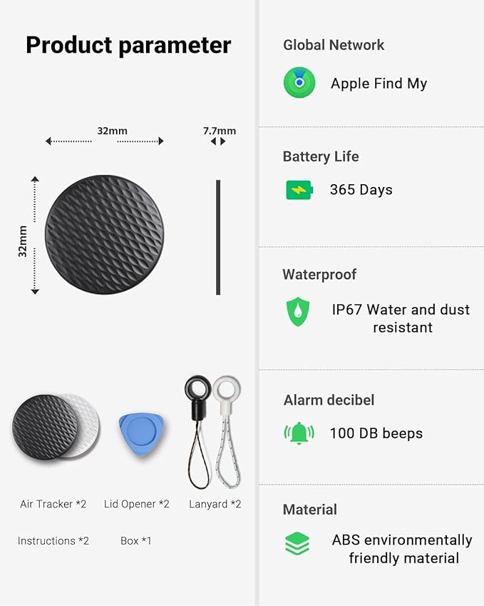 2026 New Smart Tracker Tags-2 Pack: Bluetooth Tracker Tag, Key Finder Tags Works with Apple Find My App, Replaceable Battery, Wallet Finder Tags and Item Locator Tags for Keys, Bags, Luggage, Pets