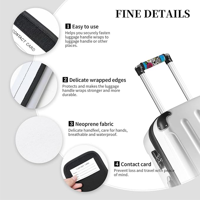 2 Pack Luggage Handle Wrap with Travel Tags - Non-Slip Protective Cover Soft Handle Grips Covers for Suitcase(Graffiti Owl Flowers)
