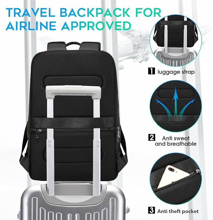 FUTURE AESTHETICS Business Smart Backpack Waterproof for women,men,Fight Approved Durable Backpack suitable as overnight and travel backpack (Green)