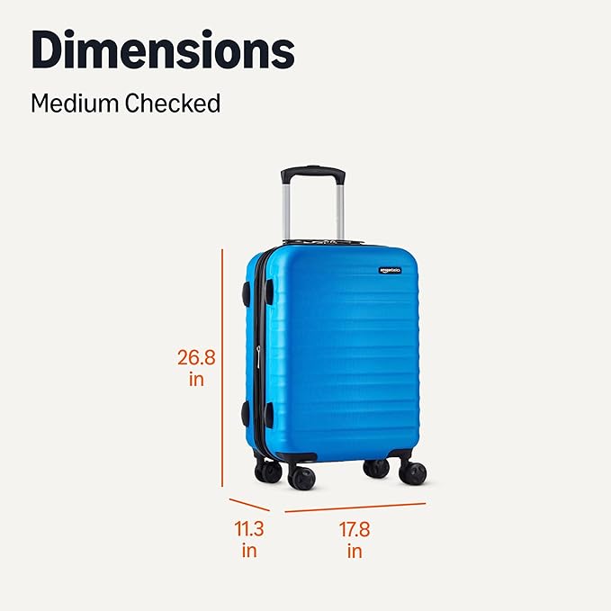 Amazon Basics 26" Hardside Medium Checked Luggage, Hardshell Suitcase With Wheels, Expandable For Up to 15% More Space, With Scratch-Resistant Surface, Four Multi-directional Wheels, Light Blue