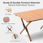 48Inch Folding Camping Table, Lightweight Roll-Up Table Aluminum Low Portable Picnic Table with Carrying Bag for Outdoor, Beach, Picnic, Backyards, BBQ and Party, Log Color