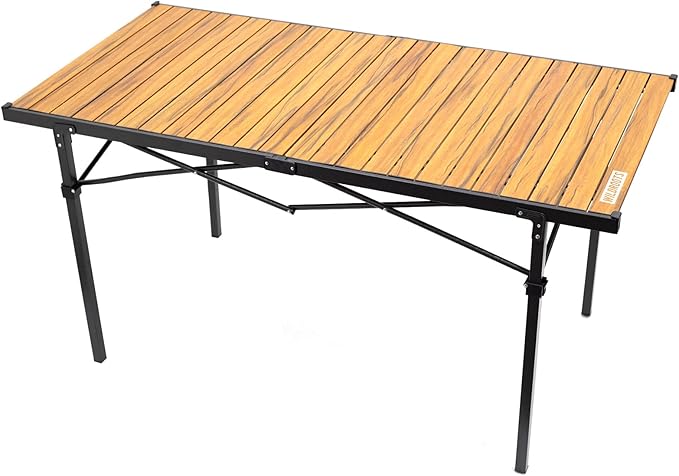 WILDROOTS Folding Camping Wood Grain Brown Table with Carry Bag, Lightweight Aluminum Table for Outdoor, Camping, Picnic, Cooking, Backyards, BBQ (XL)