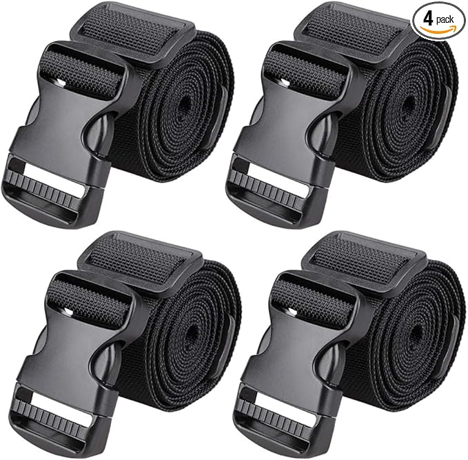 MAGARROW 1.5" Utility Luggage Straps with Buckle Adjustable, 4-Pack (Black, 1.5 in x 3.2 ft)