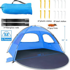 NXONE Beach Tent Sun Shade Shelter for 3/4/6 Person Person with UV Protection, Extended Floor, 3 Mesh Roll Up Windows & 8.0/8.5mm Fiberglass Rods丨Carry Bag Included