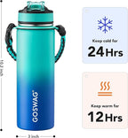 GOSWAG Insulated Sports Water Bottle, 24oz 2 Lids(with Straw/No Straw), Stainless Steel Water Bottles with Paracord Handle, Insulated Bottle with Double-Wall Vacuum Insulation