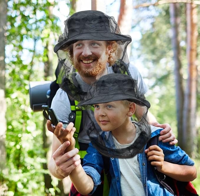 South to East Premium Kids Mosquito Head Net for Insect, 2 Pack, Fly & Bug Protection | Ultra Large & Long, Extra Fine Holes for Camping, Hiking, Fishing, Safari, Fits All Hats for 5-12 yrs Children