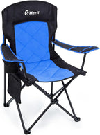 EMERIT Oversized Padded Camping Chair, 350LB Heavy Duty Quad Fold Chair with Arms, Collapsible Outdoor Chairs with Lumbar Back & Cup Holder