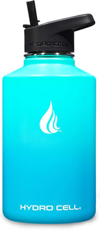 HYDRO CELL Stainless Steel Insulated Water Bottle with Straw - For Cold & Hot Drinks - Metal Vacuum Flask with Screw Cap and Modern Leakproof Sport Thermos for Adults (Teal/Blue 64oz)