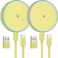 MagSafe Charger 2 Pack 15W Magnetic Wireless Charger Fast Charging Pad Compatible with iPhone 17/16/15/14/13/12 Series & AirPods 3/2/Pro Magnetic MagSafe Charging Pad with Dual Ports-Yellow