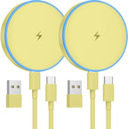 MagSafe Charger 2 Pack 15W Magnetic Wireless Charger Fast Charging Pad Compatible with iPhone 17/16/15/14/13/12 Series & AirPods 3/2/Pro Magnetic MagSafe Charging Pad with Dual Ports-Yellow