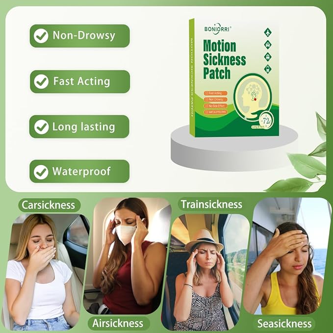 Motion Sickness Patches - Sea Sickness Patches for Cruise, Seasickness Patch Non Drowsy Behind Ear for Car, Sea, Air Sickness, Travel Essentials for Adults and Kids. 24 Count