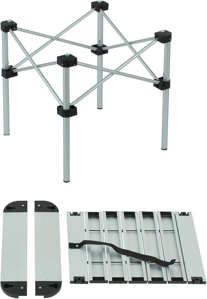 iClimb Lightweight Stable Alu. Folding Square Table Roll Up Top with Carry Bag for Camping Picnic Backyards BBQ Camp Kitchen (Black, S)