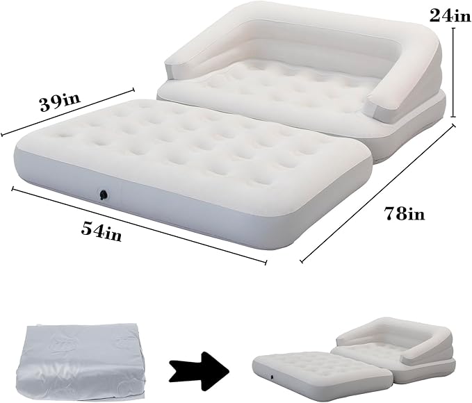 RAPTAVIS Inflatable Sofa Bed for Camping, Pool Float Couch Outdoor Flocked Mattress Bed with Armrest, Full Size