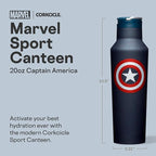 Corkcicle Marvel Sport Canteen - Triple-Insulated Stainless Steel Water Bottle - Straw Cap & Folding Metal Handle - Summer Drinkware Gift - Keeps Drinks Ice Cold - Captain America - 20 oz