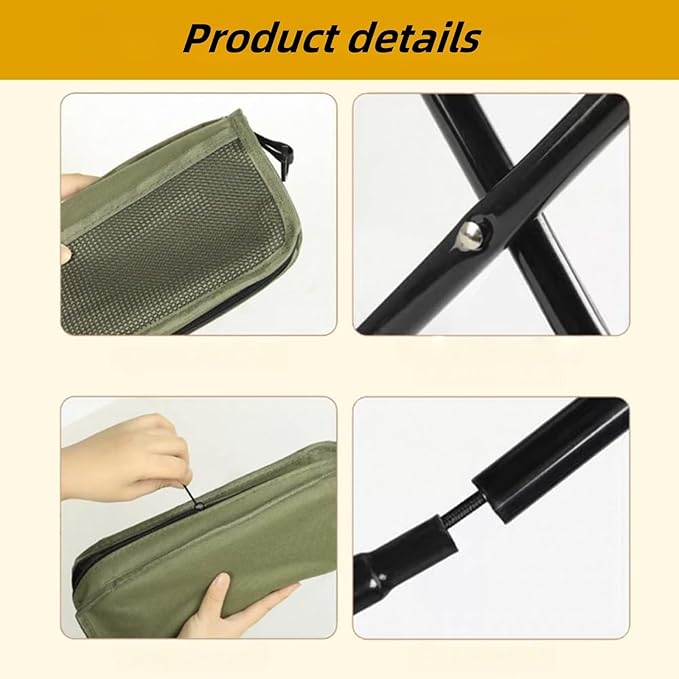 Portable Camping Stool and Folding Small Chair - Compact Folding Stool, Picnic Hiking Fishing Outdoor Footstool for Hiking and Trekking(Khaki,Large)