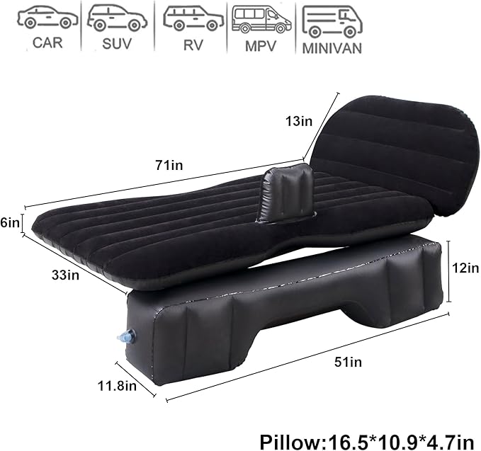 Car Air Mattress Back Seat Car Camping Bed, SUV Inflatable Bed with Pump and Pillows