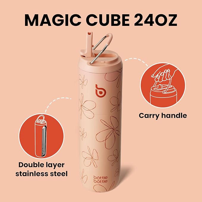 BOTTLE BOTTLE Insulated Water Bottle 24oz with Straw Lid and Handle for Sports Travel Gym Stainless Steel Water Bottles Double-Wall Vacuum Metal Leak Proof BPA-Free