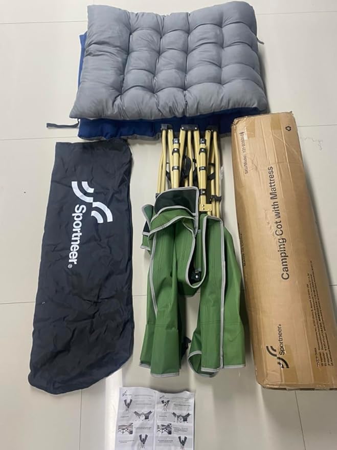 Sportneer Camping Cot: 1200D Double Layer Oxford Camping Cots for Adults - Heavy-Duty Foldable Cots for Camping Travel Tent Day Outdoor & Home Guest, Camping Cots with Mattress Carry Bag & 2 Pockets