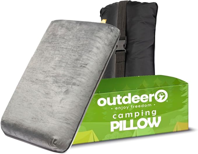 Camping Pillow, Compressible Memory Foam Travel & Camp Pillow for Sleeping Bag with Washable Fleece Pillowcase & Portable Storage Bag, Lightweight, Easy Carry for Outdoors Backpacking Pillow