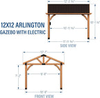Backyard Discovery Arlington 12' x 12' Cedar Wood Outdoor Gazebo Pavilion with Hardtop Galvanized Steel Peak Roof, Snow Support, Wind Resistance, PowerPort, Shade for Garden, Patio, Deck, Entertaining