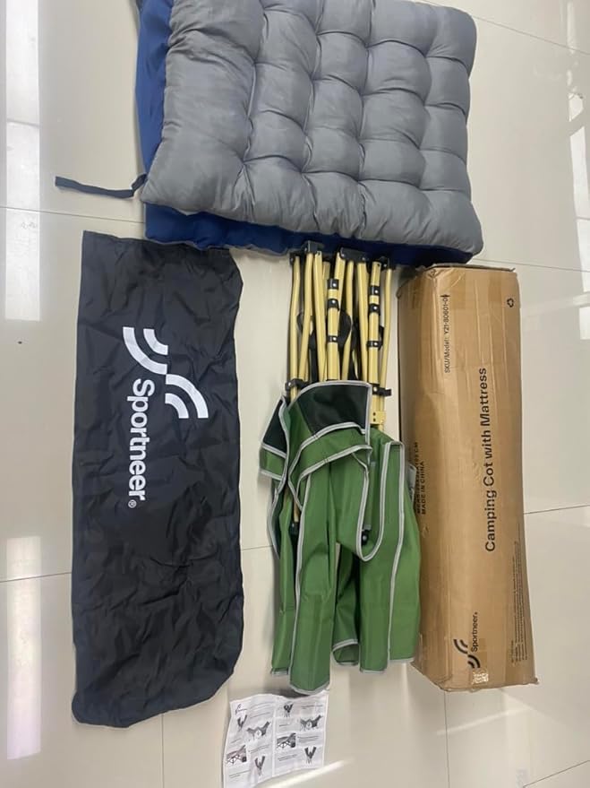 Sportneer Camping Cot: 1200D Double Layer Oxford Camping Cots for Adults - Heavy-Duty Foldable Cots for Camping Travel Tent Day Outdoor & Home Guest, Camping Cots with Mattress Carry Bag & 2 Pockets