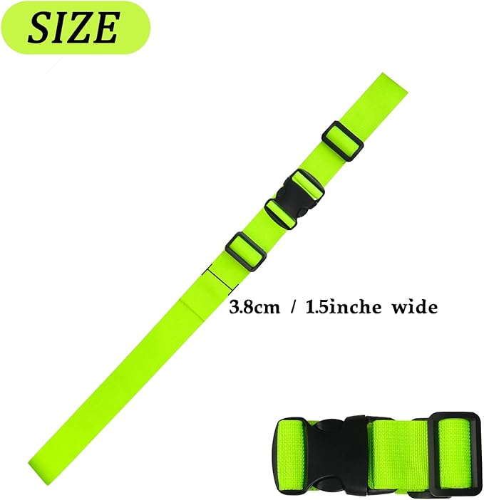 MAGARROW 1.5" Utility Luggage Straps with Buckle Adjustable, 4-Pack (Neon Green, 5.4 feet Long)