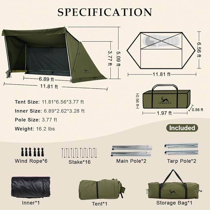 TOMOUNT Bivy Tent Canvas Shelter for Camping for Two Person