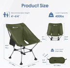 MOON LENCE Camping Chair Plus, Upgraded Comfort & Size, Still Compact and Lightweight, Folding Portable Chair for Backpacking & Hiking, 400Lbs Capacity, Gen 3 Plus (Green with Groundgrip Feet (Plus))