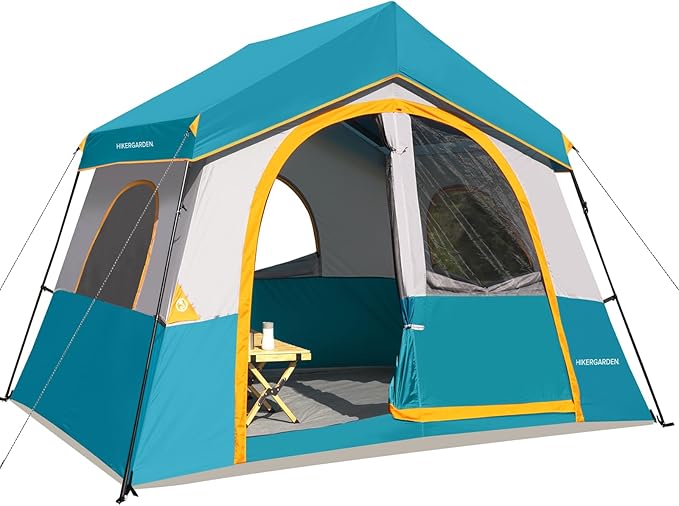 HIKERGARDEN 6-8 Person Camping Tent - Portable Family Cabin Tent for Camp, Windproof Fabric Camp Tent Outdoor for Hiking, Backpacking, Traveling