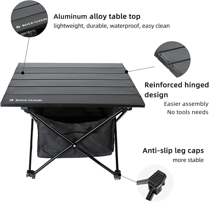 ROCK CLOUD Portable Camping Table Ultralight Aluminum Camp Table with Storage Bag Folding Beach Table for Camping Hiking Backpacking Outdoor Picnic
