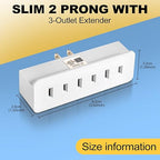 UL Listed 2 Prong 3-Outlet Wall Tap, 2 Prong Triple Outlet Converter Plug Extender, Multi-Plug Outlet Adapter, Polarized White, for Living Rooms, Kitchens, Offices and More. (2 Pack)