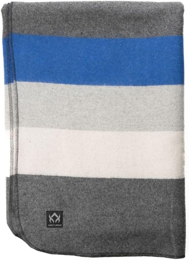 Arcturus Rainier Wool Blanket - 4.5lbs Warm, Heavy, Washable, Large | Great for Camping, Outdoors, Survival & Emergency Kits (White Blue Gray)