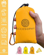 ECCOSOPHY Sand Proof Beach Blanket - Waterproof Picnic Blanket 60x55 Outdoor Compact Pocket Blanket Lightweight Ground Cover for Hiking Camping Festivals Sports Travel with Bag & Stakes (Orange)