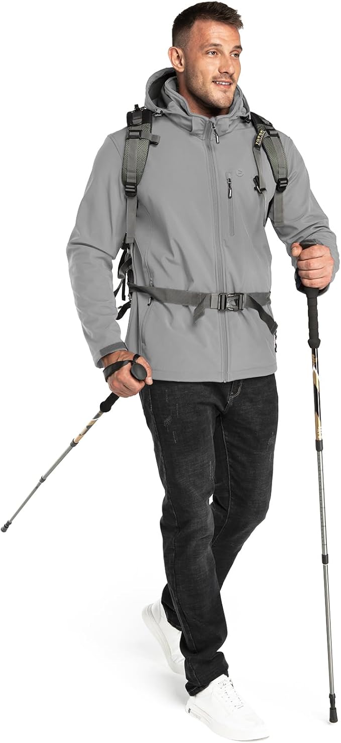 Outdoor Ventures Men's Lightweight Softshell Jacket Fleece Lined Hooded Water Resistant Winter Hiking Windbreaker Jackets