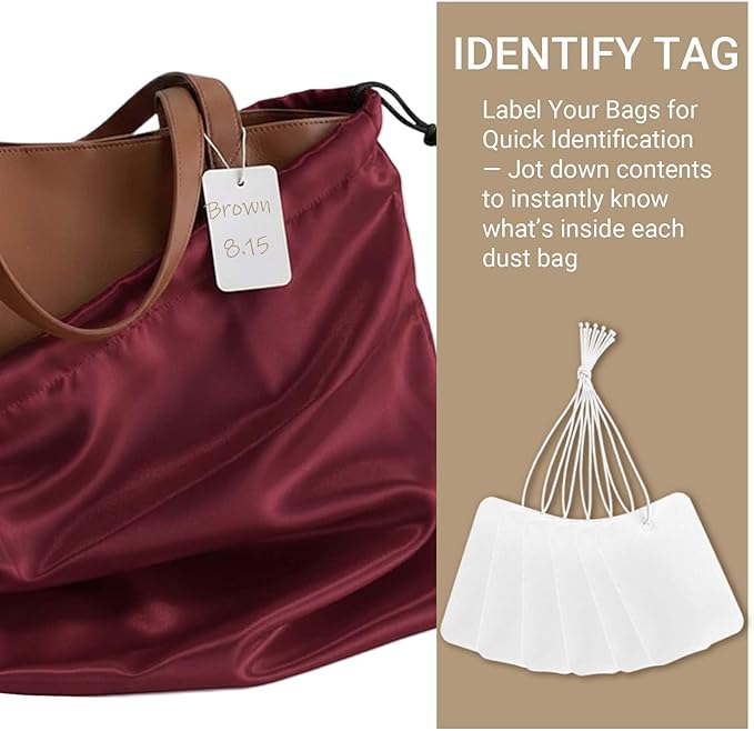 Q&J Fabric Co. 6 Pack Satin Dust Bags for Purses and Handbags - Purse Storage Organizer with Drawstring, Dustproof Travel Storage Pouches for Handbags, Shoes, Boots & Clothes (15.7"x19.7", Burgundy)