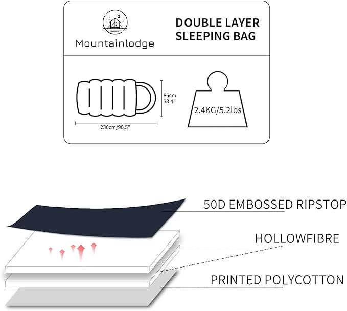 Polycotton Sleeping Bag for Adult,Cold&Warm Weather Large with Compression Sack and Water Resistant for Family Camping,Travel and Car Camping