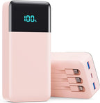 Portable Charger 50800mAh Power Bank with 3 Built in Cable,25W PD QC4.0 Fast Charging USB C Battery Pack,6 Output 2 Input LCD Display Portable Phone Charger for iPhone 16/15/14,Google,Android, Pink