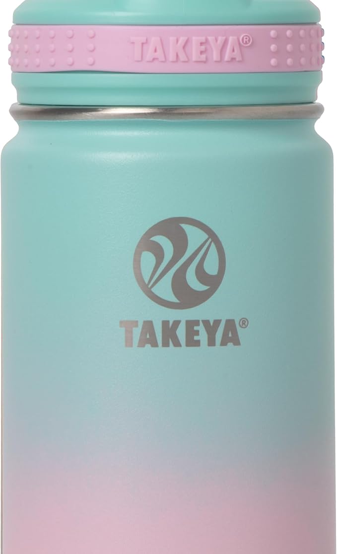 Takeya Actives Water Bottle with Straw Lid - Durable & Easy-Care Water Bottle with Stainless Steel Insulation - BPA-Free Lid with Carry Handle & Straw - Dishwasher-Safe - 18 oz, Ombre Dream