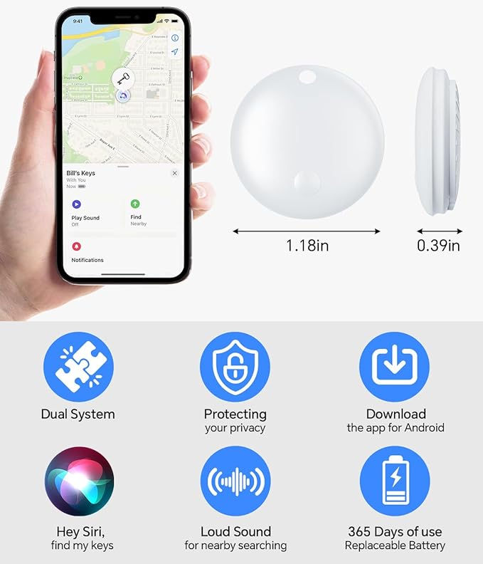Air Tracker Tag IP67 Waterproof Bluetooth Tracker, Keychain Finder, Item Locator for Bags, Backpacks, Luggage, Pets, Wallets (Android Only White-1)