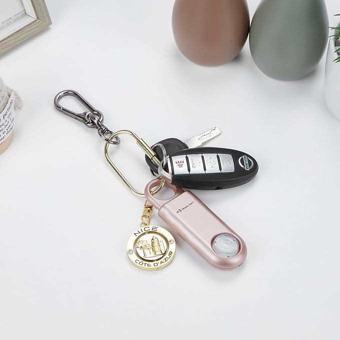 130dB Personal Safety Alarm Strobe Light. Loud Sound Keychain Siren with Carabiner for Women, School Children, Night Runners, Hiking. Bear Alarm Deterrent. SOS Emergency Self Defense Alerts. Rose Gold