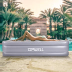 UPWELL Inflatable Air Mattress Twin with Built in Pump Comfort Blow up Bed Waterproof Fast&Easy Set up Dura Beam Strong Support Mattress for Home Guests & Camping Grey