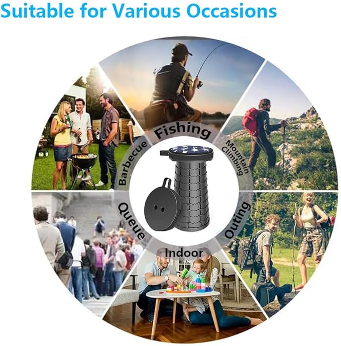 WESAPPINC Upgraded Collapsible Stool, Lightweight & Sturdy,Max 400lbs Portable Retractable Telescoping Stool Foldable Camping Stool for Adults Outdoor Hiking Garden BBQ Fishing (Black)