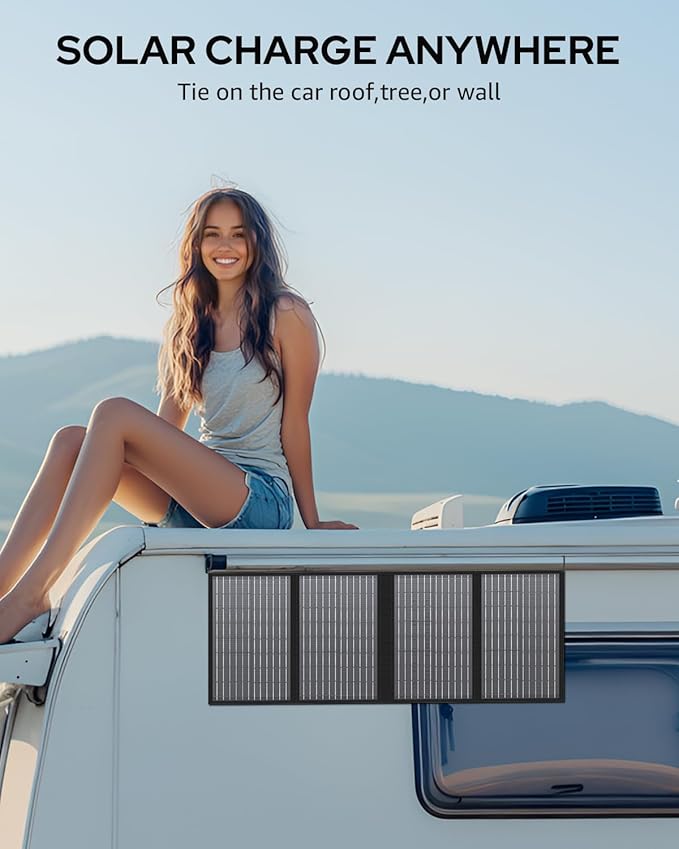 60W Portable Solar Panels, Foldable Solar Panel Charger for Portable Power Station(Under 500W), with Adjustable Kickstands, DC 18V Output, USB 3.0 and Type-C Ports for Camping Van RV Trip