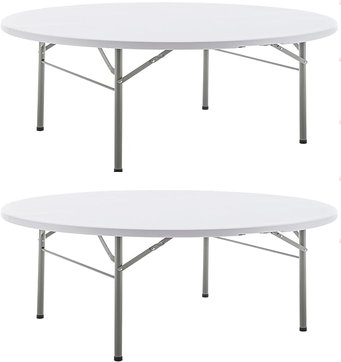 BTEXPERT Set of 2, White 5 Ft 60inch Round Plastic Folding Table Commercial Portable for Banquet Dining Wedding Party Events Home Kitchen Patio Backyard Indoor Outdoor