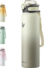 Enerbone 32 oz Insulated Water Bottle, Stainless Steel Bottle with Carrying Strap, Double-Wall Vacuum Insulation Design, Leakproof Sports Bottle with Straw, Keep Drinks Cold or Hot for Hours