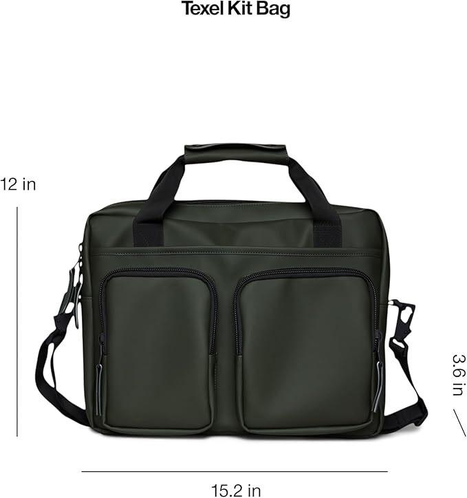 RAINS Texel Tech Bag - Green Waterproof Water Resistant Water Repellent Laptop Bag Unisex Commuter Travel Case 15" Computer Sleeve Tech Organizer - 2 Year Warranty