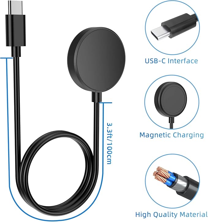 2 Pack for Samsung Galaxy Watch Charger Compatible with Galaxy Watch 8/8 Classic/7/Ultra/6/6 Classic/5/5 Pro/4/4 Classic/3/Active 2/Active USB-C Magnetic Charging Dock Accessories 3.3FT