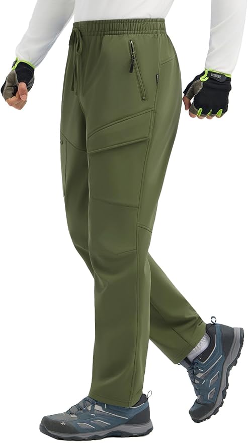 baleaf Men's Fleece Lined Hiking Cargo Pants Softshell Water Resistant Snow Thermal Pants Winter Insulate with Zipper Pocket