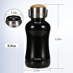 YOHKOH Mini Insulated Water Bottle With Bamboo Lid - 8.8oz Small Vacuum Insulated Water Bottle for Women Kids, 12 Hrs Hot & 24 Hrs Cold Stainless Steel Thermos Leak-Proof BPA-Free (8.8oz,Black)