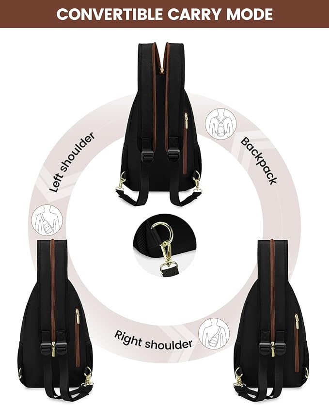 LOVEVOOK Sling Bag for Women, Convertible Sling Backpack, Small Water-resistant Daypack, Travel Chest Bag, Black, Brown, Beige